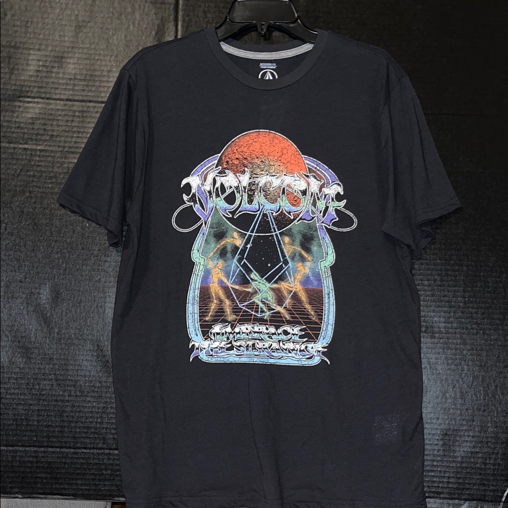 Volcom Men's Black Tee with Geometric Graphic